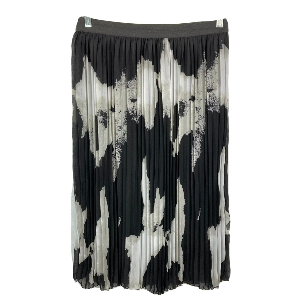 Christian Siriano Skirt Womens Sz XL Black Gray Pleated Chiffon‎ Pull On Midi